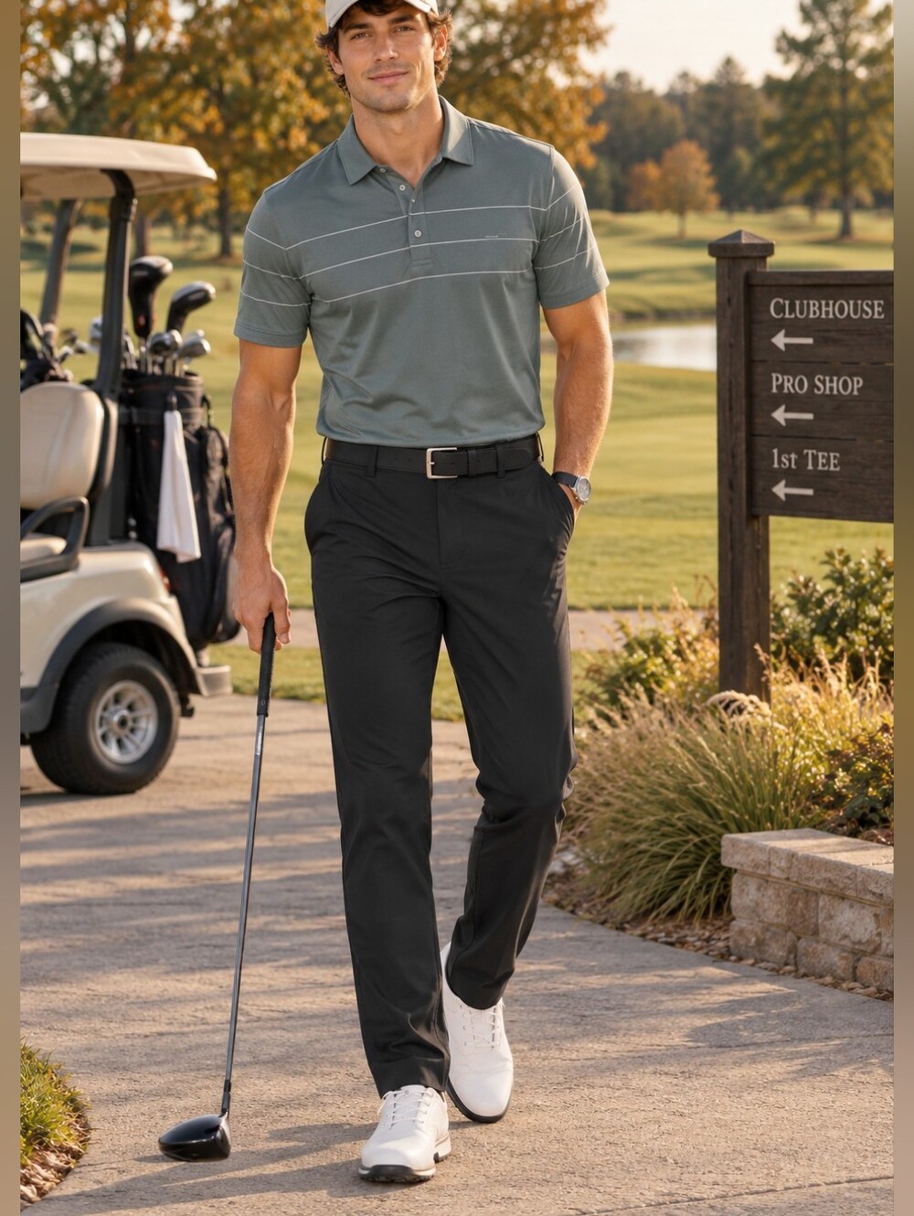 Libin Men's Golf Pants Black Waterproof UPF 50+ Performance Trousers NWT